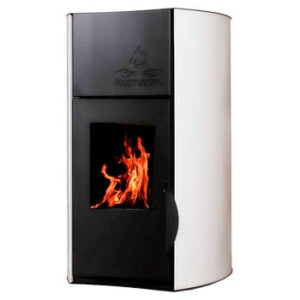 Hidroestufa de pellet Hydra 18 de 18 kW blanca con cristal