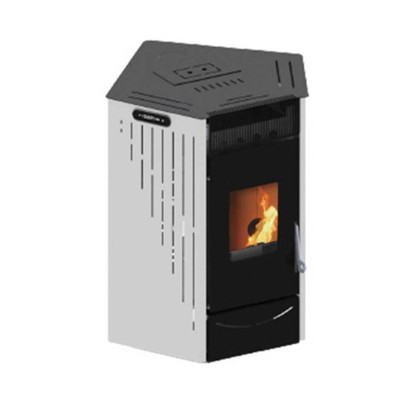 Estufa de pellets de esquina blanca Eider de 10 kW - estufa de pellet de 10 kW